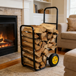 Rolling Steel Firewood Log Cart & Storage Rack for workshop, garage, storage, or utility use