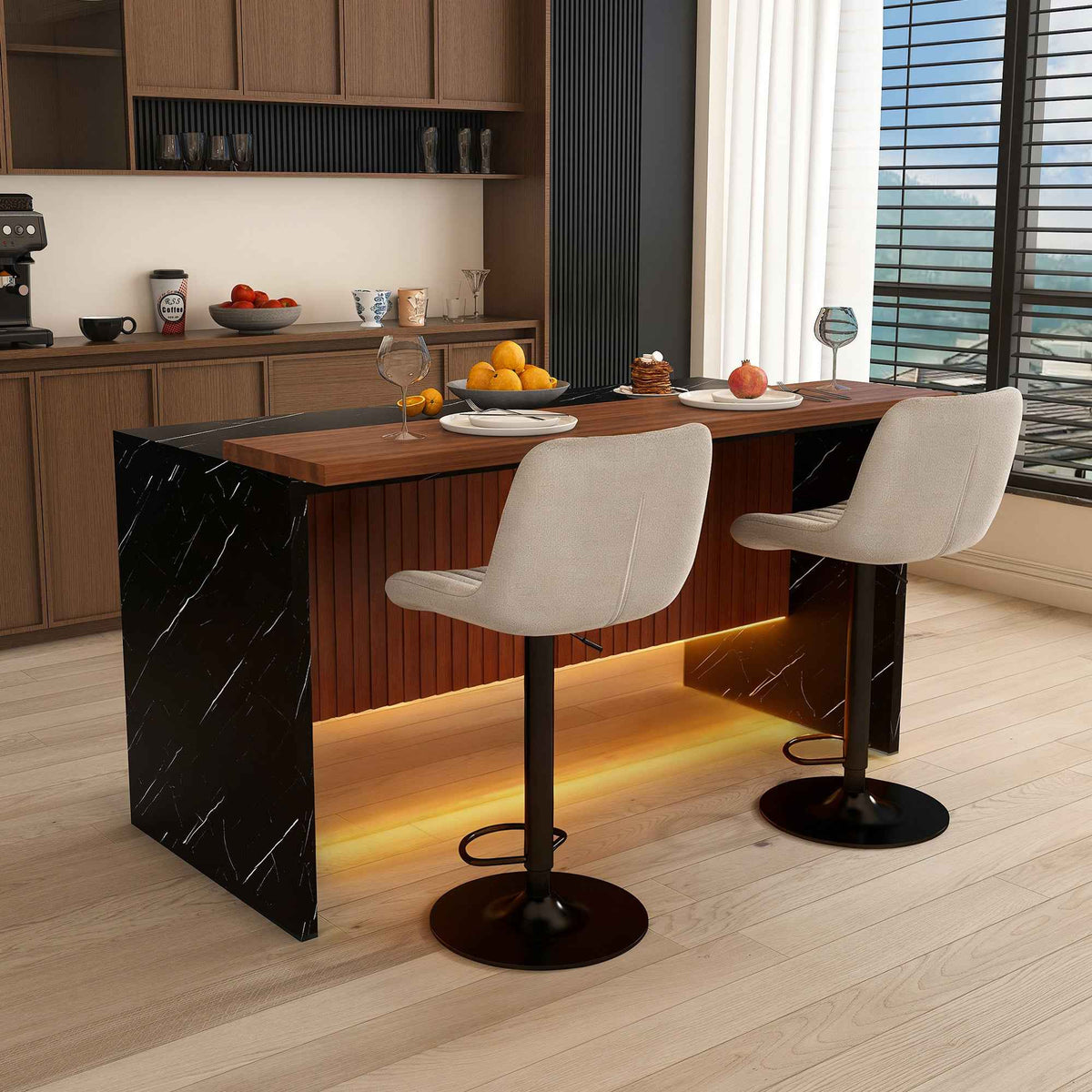 63 in. Kitchen Island with LED Lighting & 2 Bar Stools product view 11