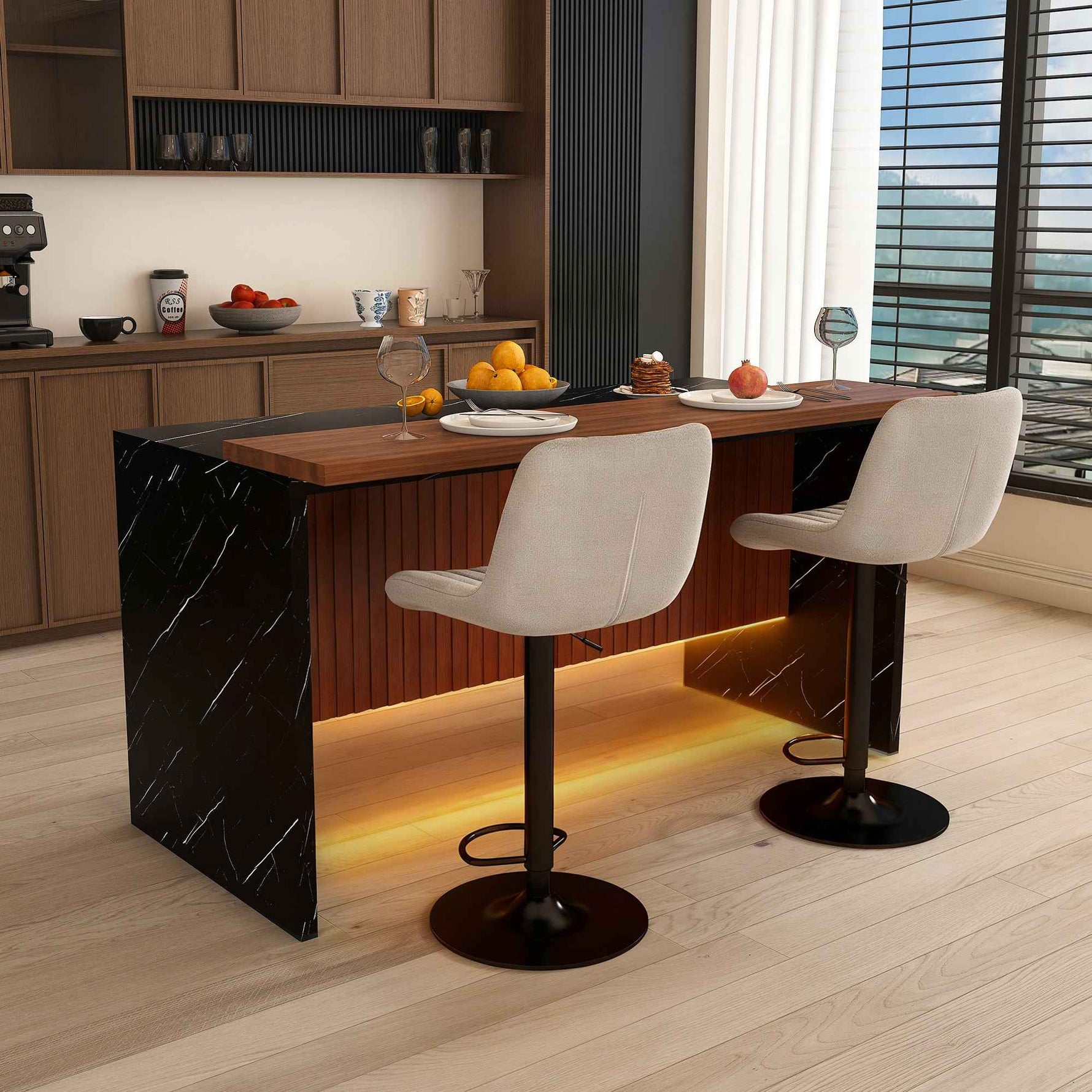 63 in. Kitchen Island with LED Lighting & 2 Bar Stools product view 11