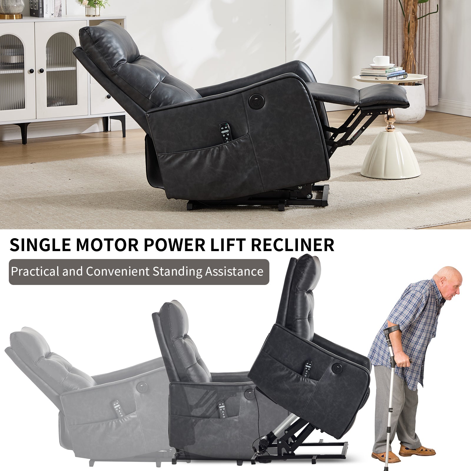 Single Motor Power Lift Recliner Chair with Massage & Heat detail image 117