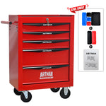 Rolling 5-Drawer Steel Tool Chest with Stainless Steel Top for workshop, garage, storage, or utility use
