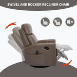 Genuine Leather Heat Massage Manual Recliner Chair with Rocker and Swivel for Living Room detail image 79