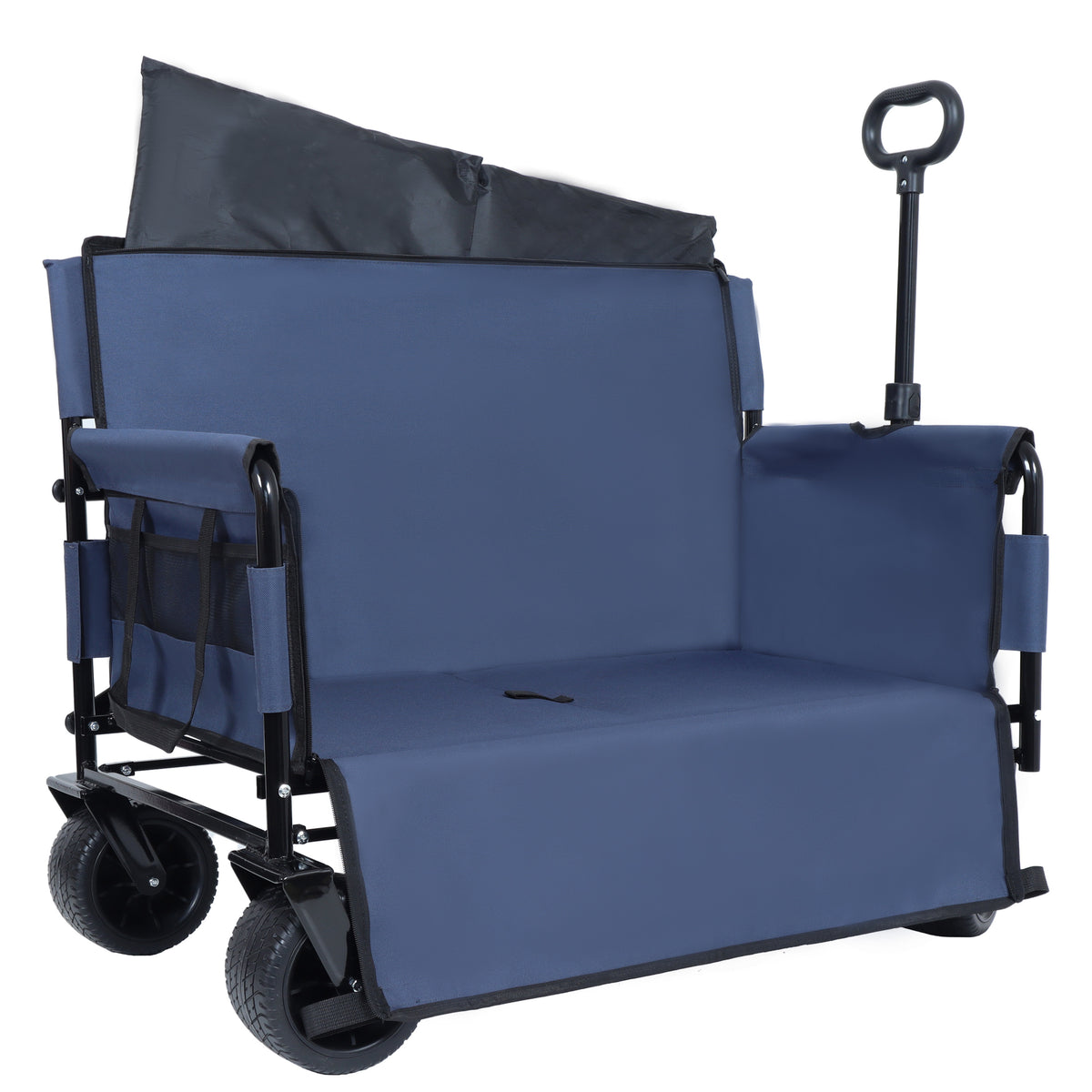 3-in-1 Folding Wagon Cart with Bench Seat & Storage for workshop, garage, storage, or utility use