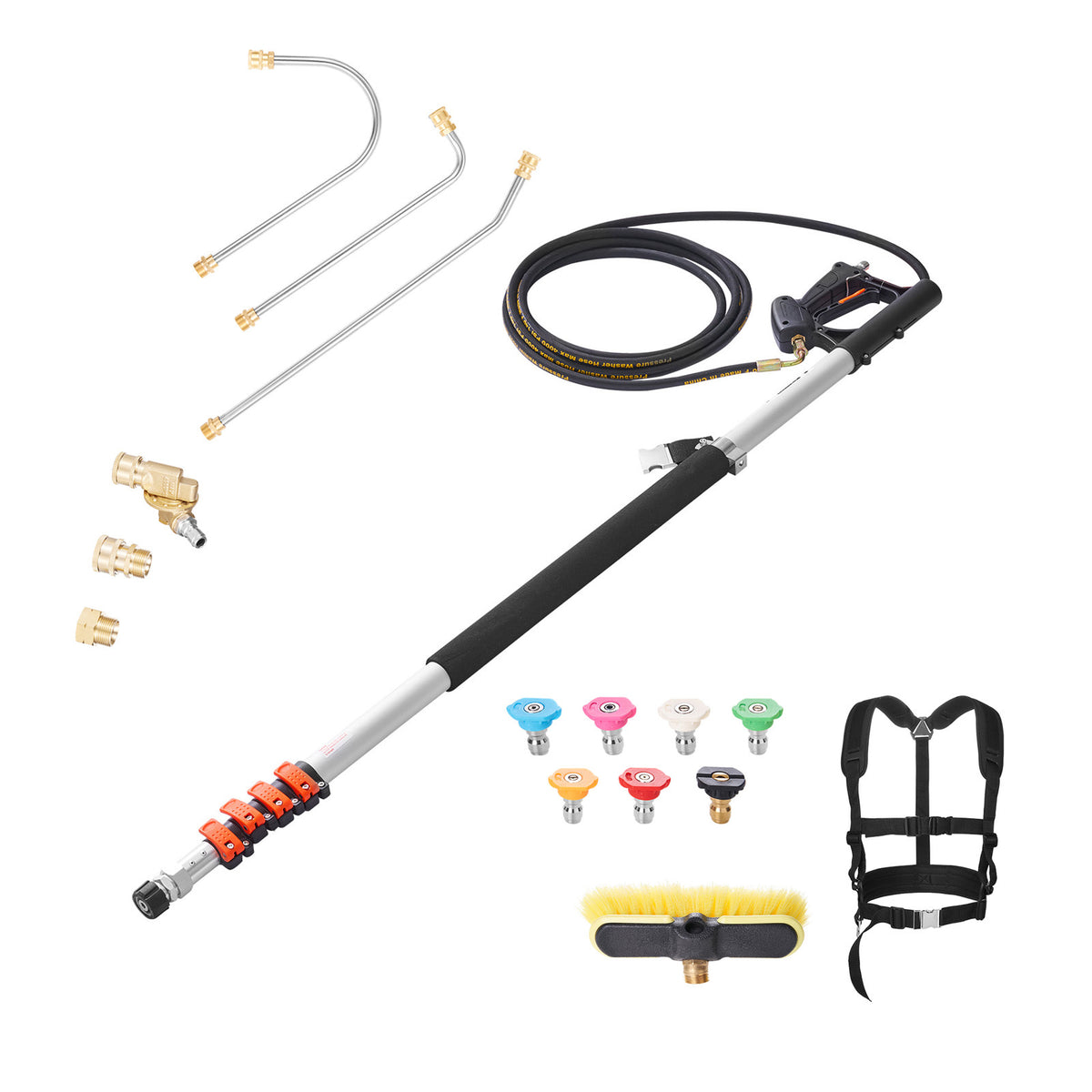 21 ft telescoping pressure washer wand with brush head and harness accessory view 6