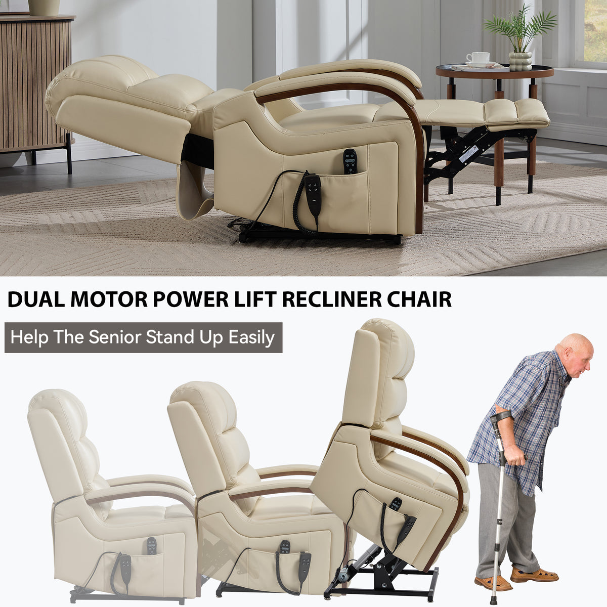 Dual-Motor Leather-Air Power Lift Recliner detail image 29