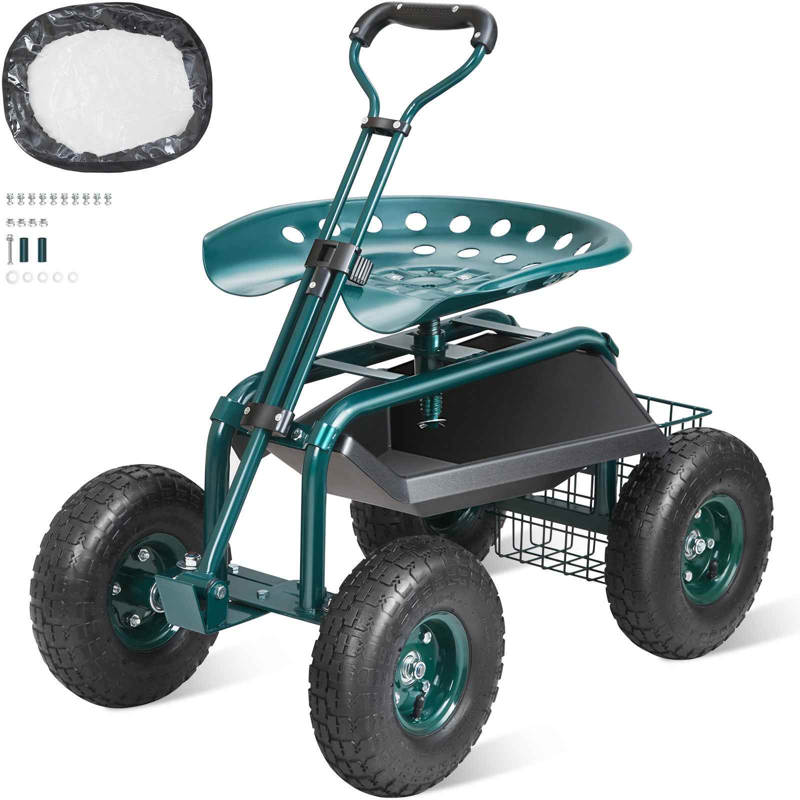 Rolling Garden Workseat with 360° Swivel Seat for workshop, garage, storage, or utility use
