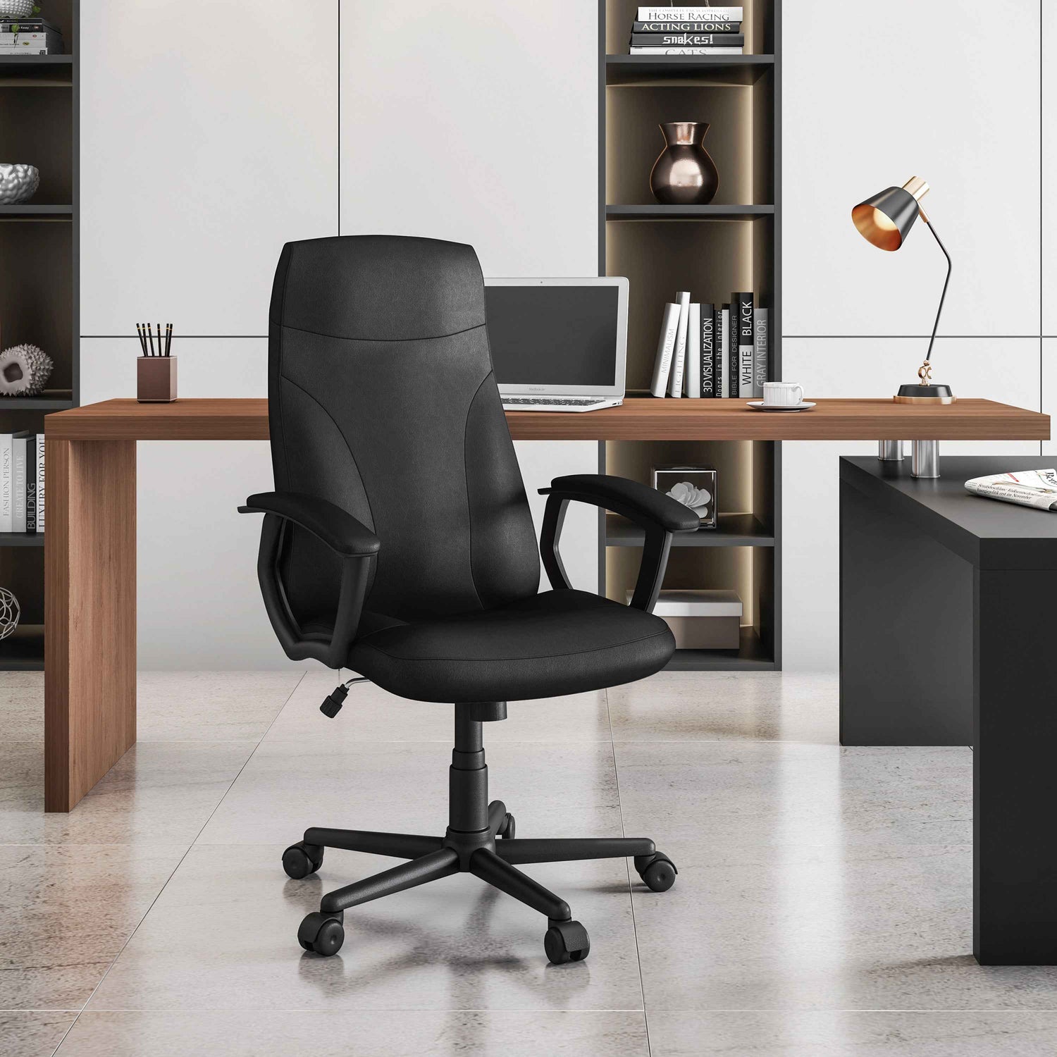 Techni Mobili Medium-Back Executive Chair, Black for home office seating