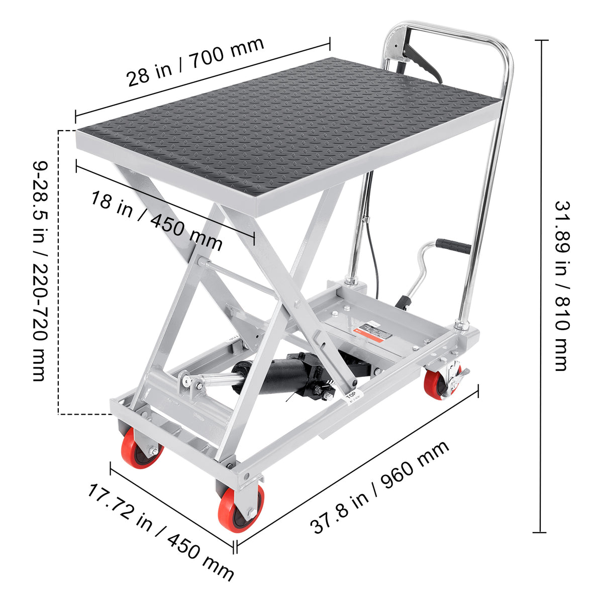 Manual Hydraulic Scissor Lift Table Cart with Non-Slip Pad for workshop, garage, storage, or utility use
