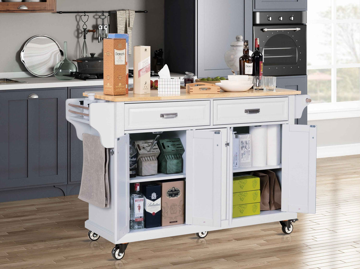 Rubberwood Drop-Leaf Kitchen Cart with 3 Drawers product view 7
