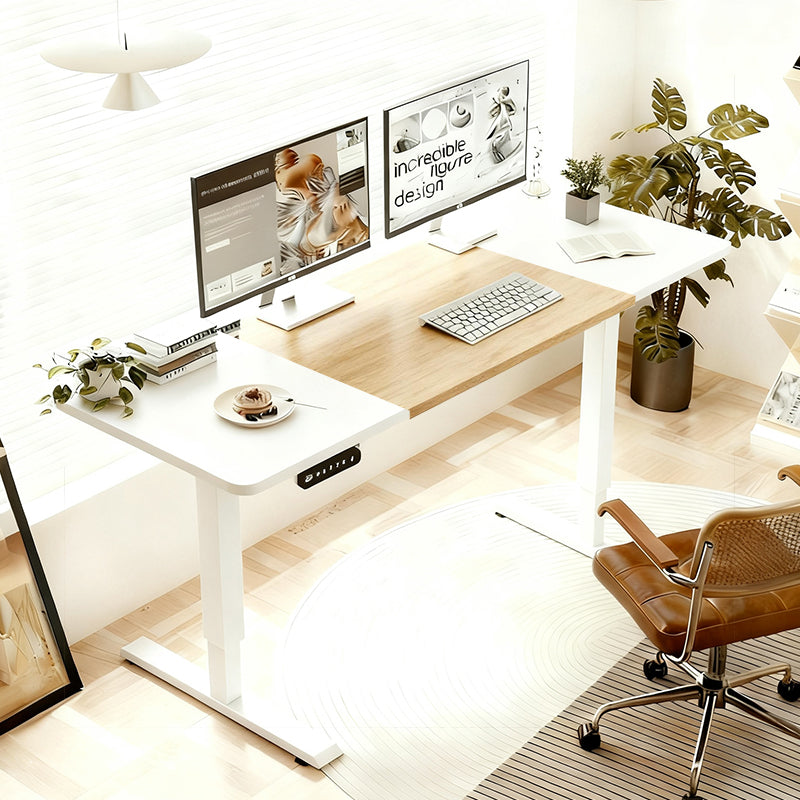 55'×24' White&Oak Electric Standing Desk Height Adjustable Desk for Home and Office Computer Table Gaming Desk Modern Lift-up Desk - Sleek Space Mod