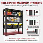 Industrial Heavy-Duty Metal 5-Tier Adjustable Shelving Unit with Pegboard for workshop, garage, storage, or utility use