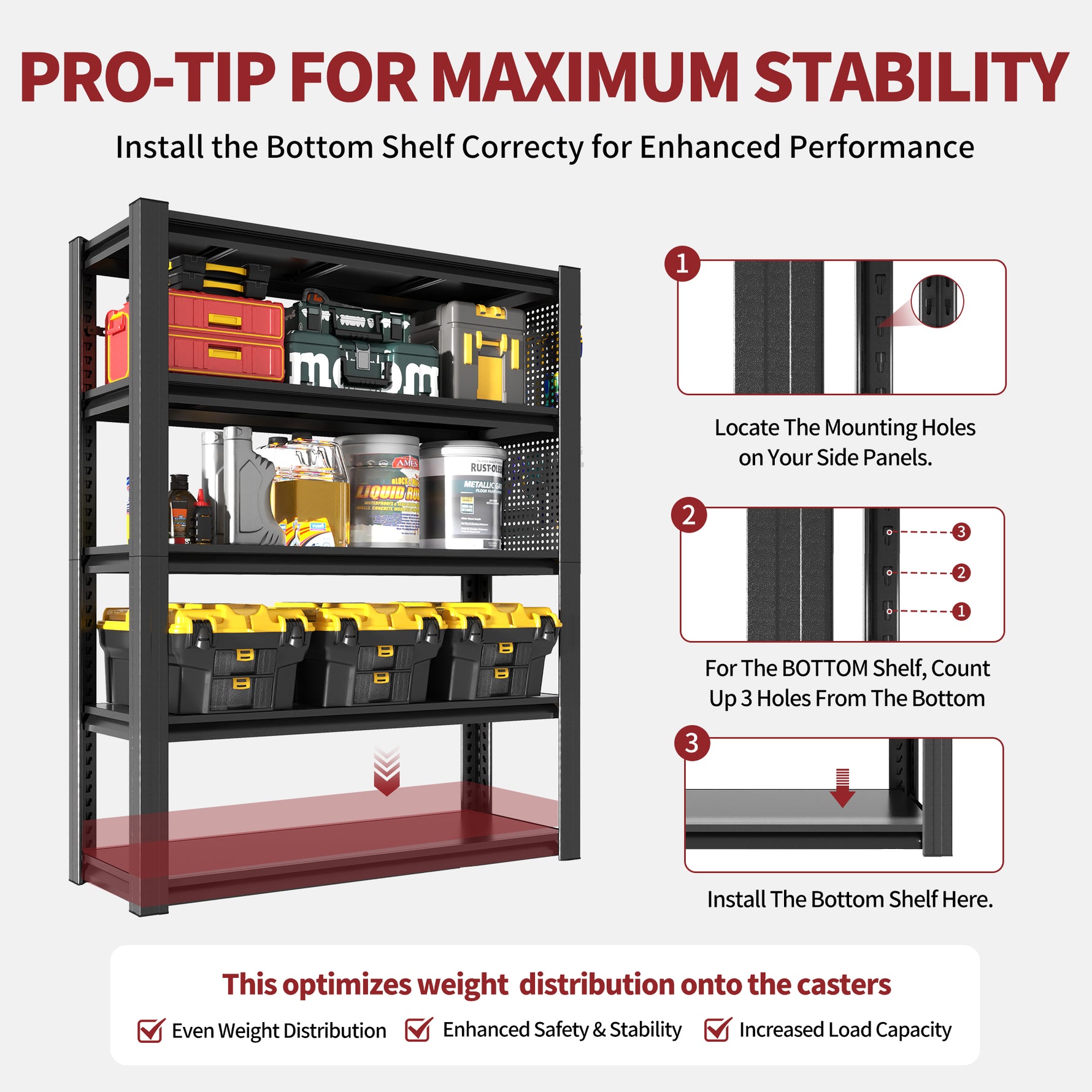 Industrial Heavy-Duty Metal 5-Tier Adjustable Shelving Unit with Pegboard for workshop, garage, storage, or utility use