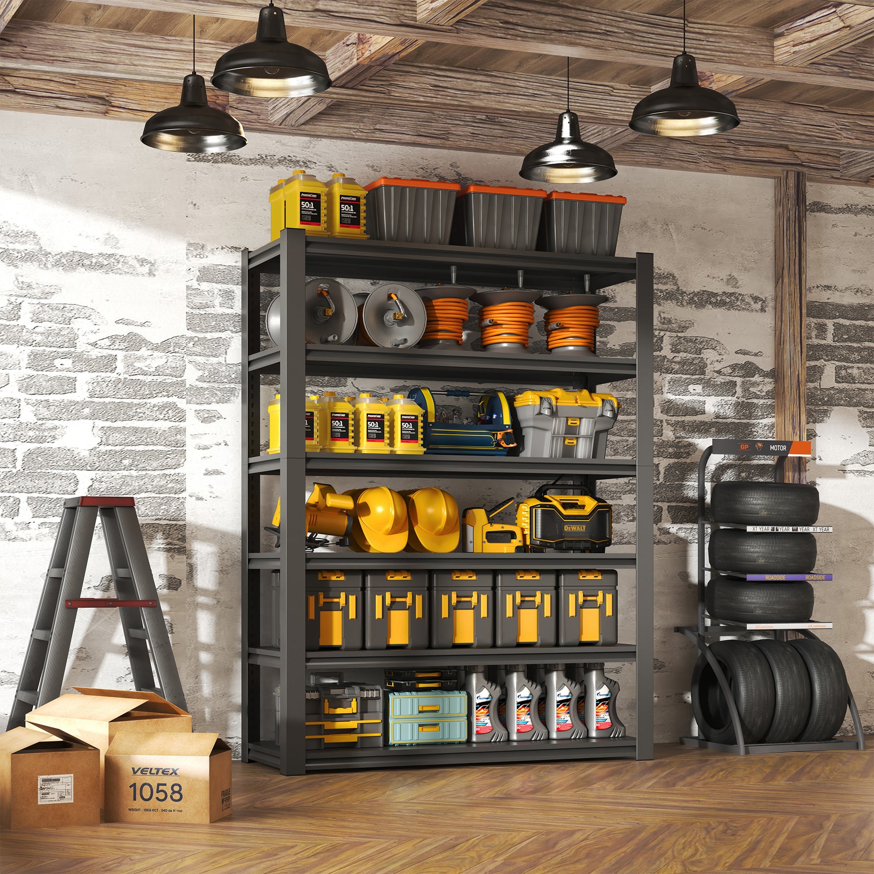 Industrial Heavy Duty Adjustable Metal Mesh Storage Shelving Unit for workshop, garage, storage, or utility use