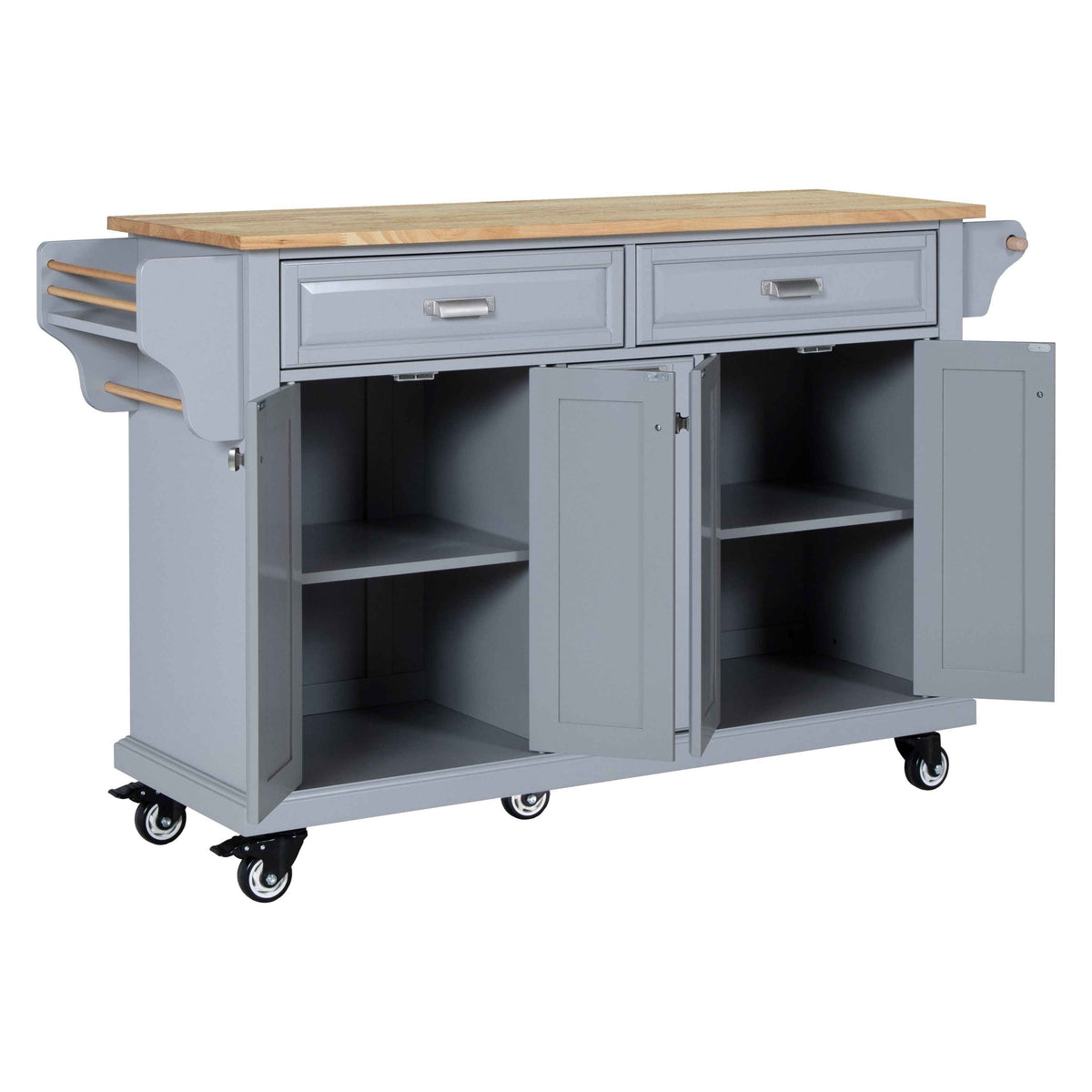 Rubberwood Drop-Leaf Kitchen Cart with 3 Drawers product view 29