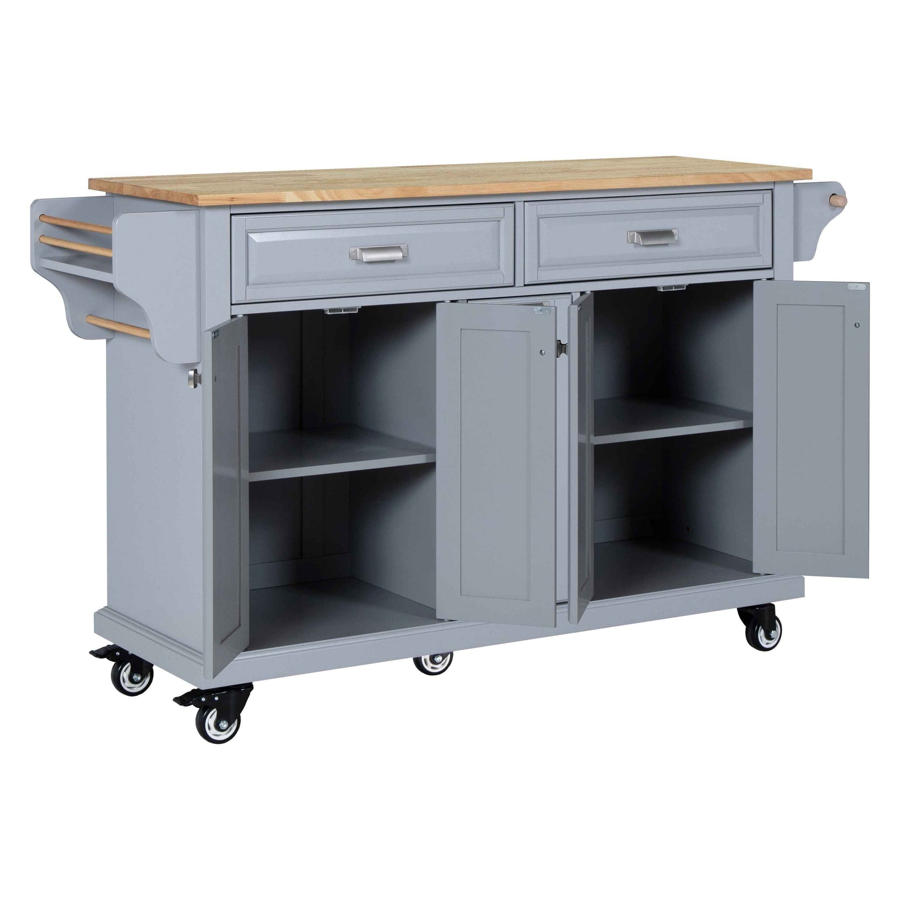 Rubberwood Drop-Leaf Kitchen Cart with 3 Drawers product view 29