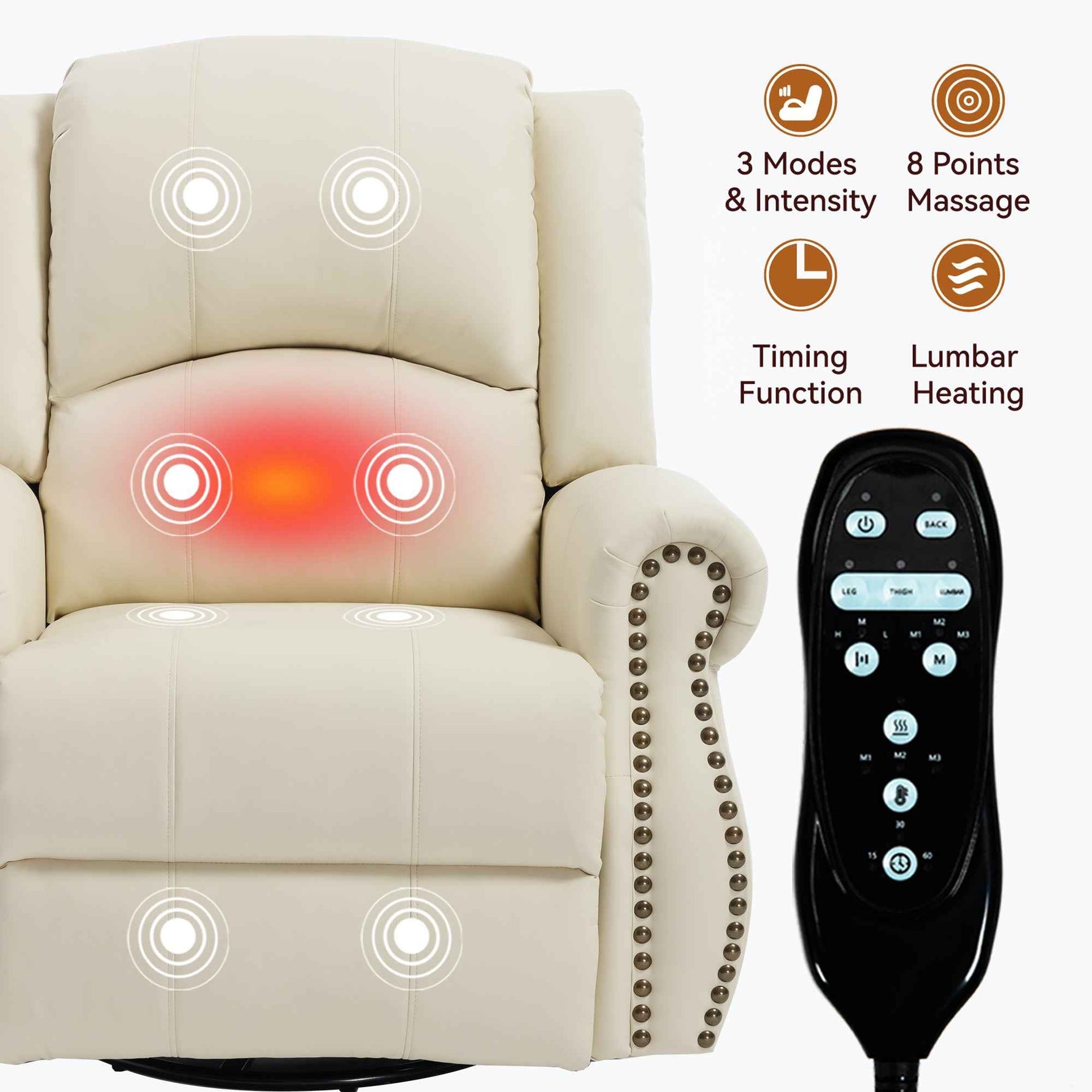 Heat Massage Manual Recliner Chair with Rocker and Swivel for Living Room detail image 50