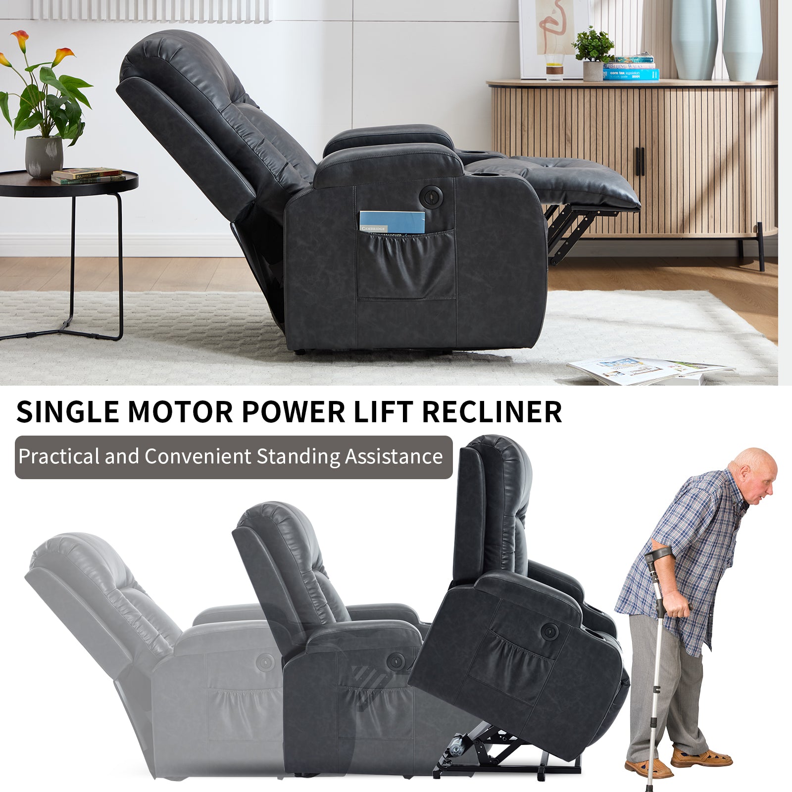 PU Infinite Position Up to 350 lb Single Motor Power Lift Recliner Chair detail image 39