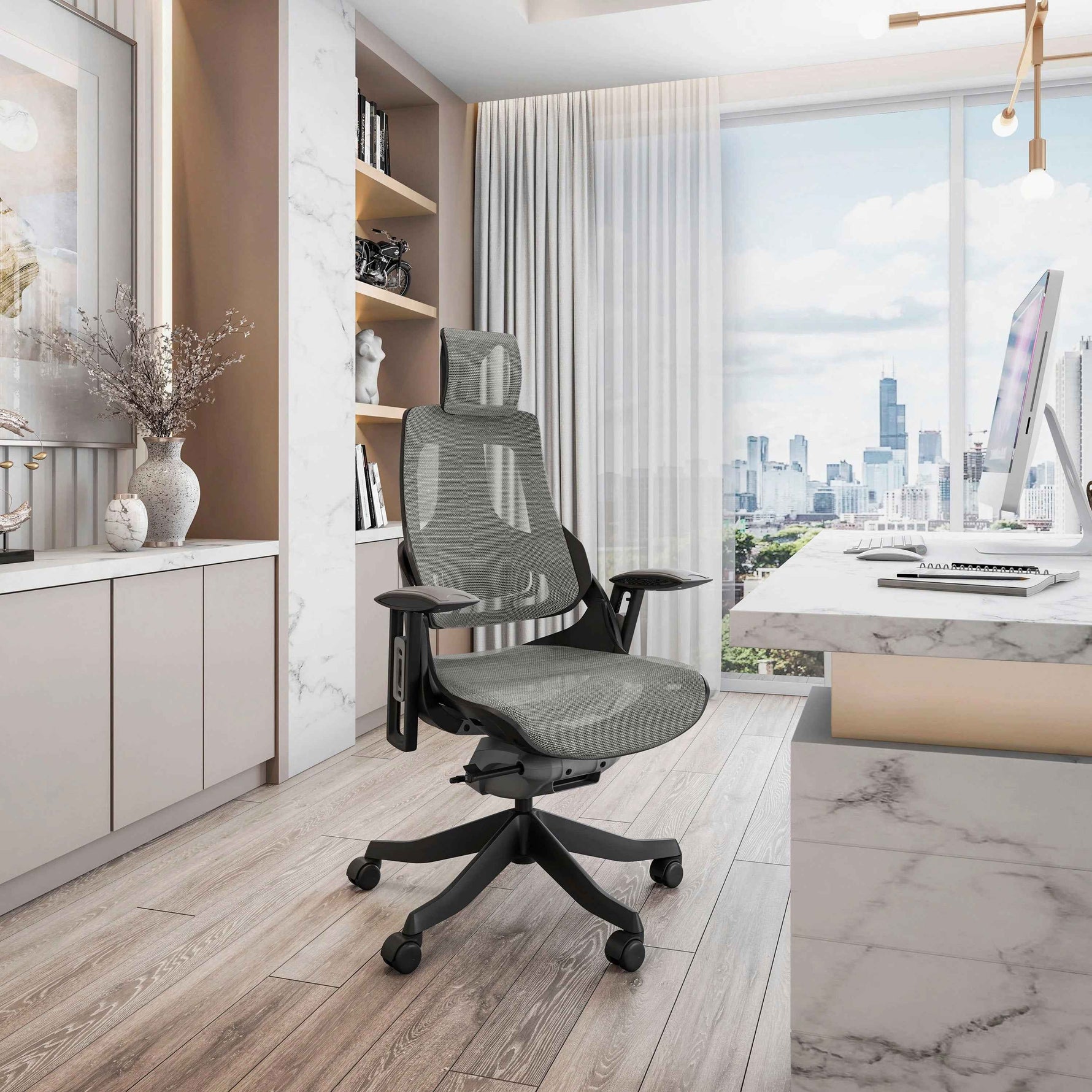 Techni Mobili LUX Ergonomic Executive Chair, Grey for home office seating