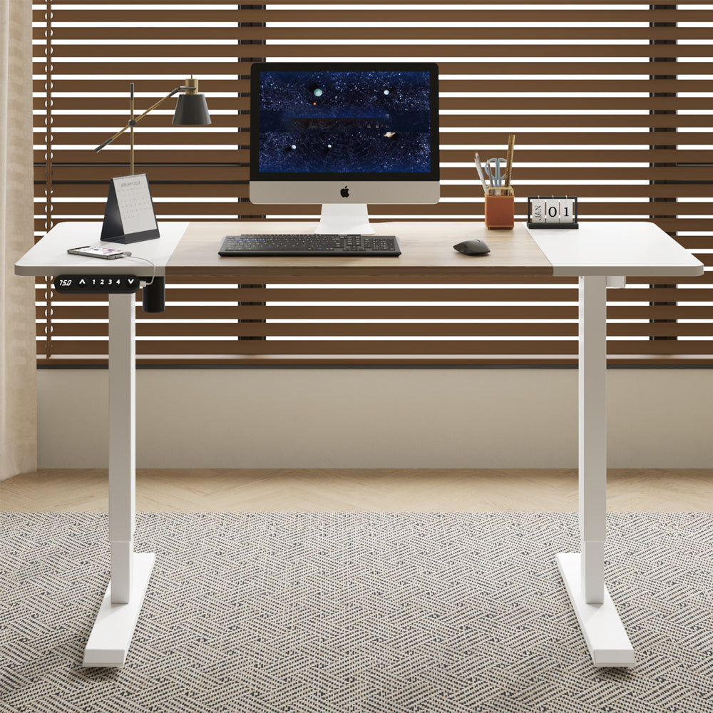 55'×24' White&Oak Electric Standing Desk Height Adjustable Desk for Home and Office Computer Table Gaming Desk Modern Lift-up Desk - Sleek Space Mod