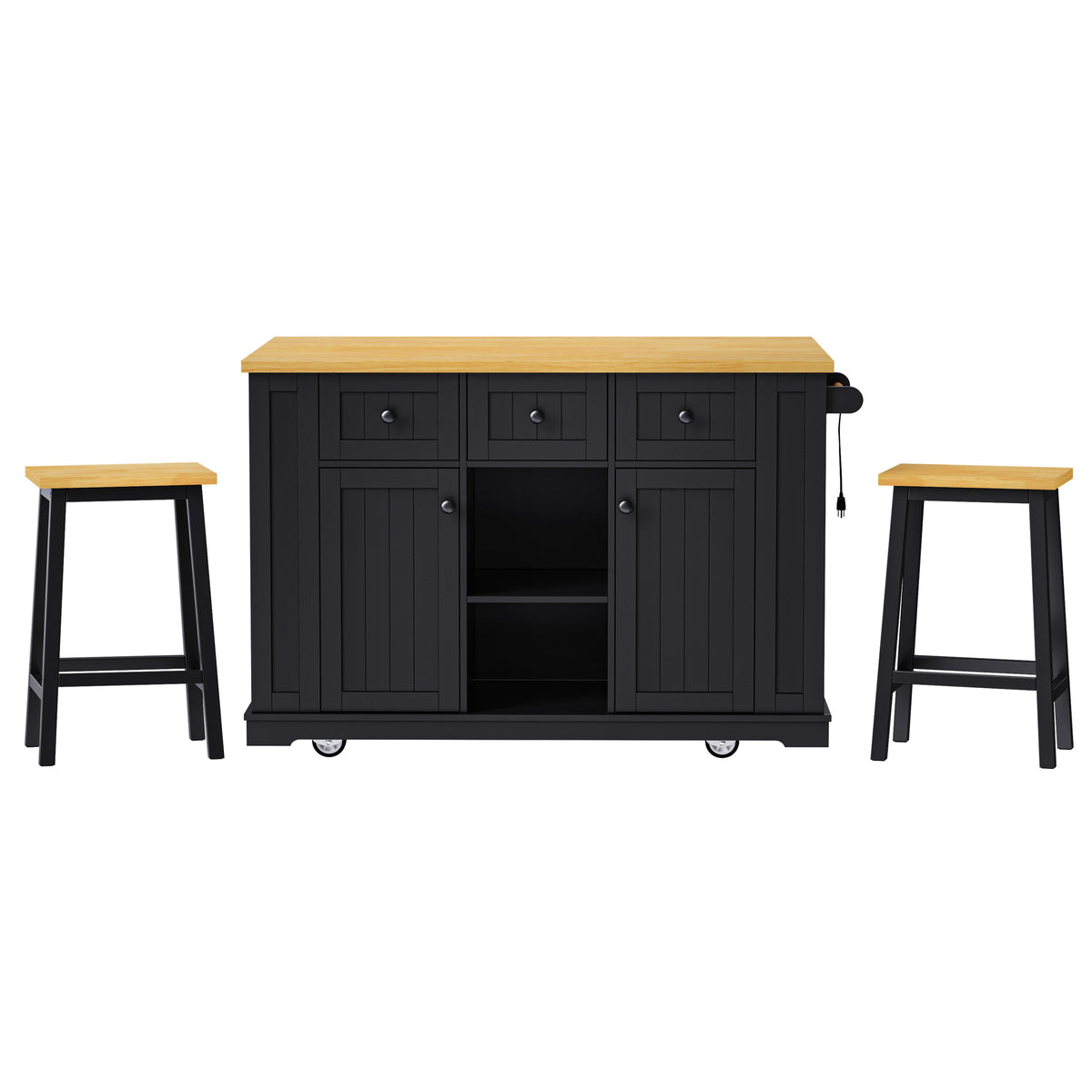 53 in. Farmhouse Kitchen Island with Power Outlet & Stools product view 110