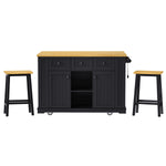 53 in. Farmhouse Kitchen Island with Power Outlet & Stools product view 110