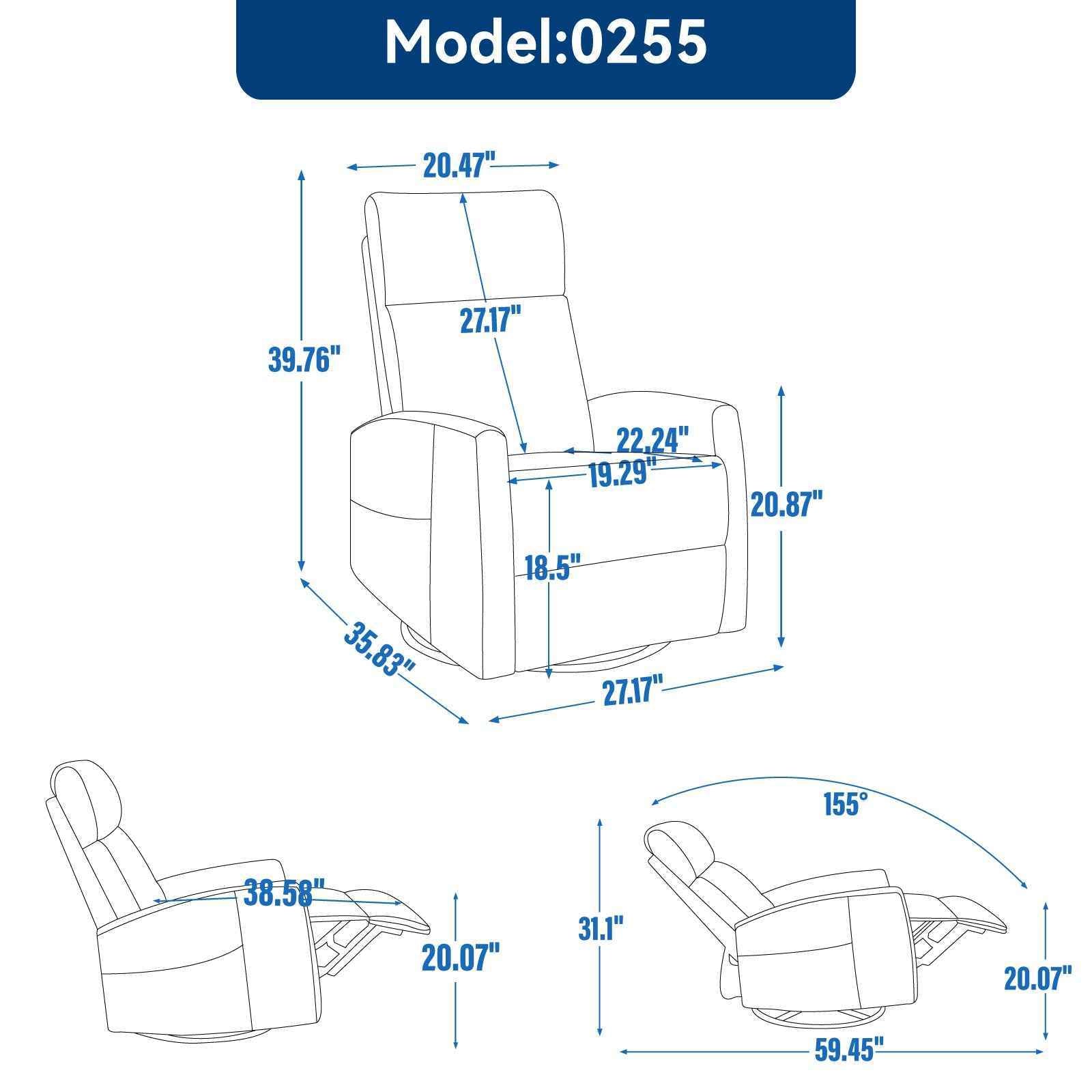 Heat Massage Manual Recliner Chair with Rocker and Swivel in Fabric for Living Room detail image 3