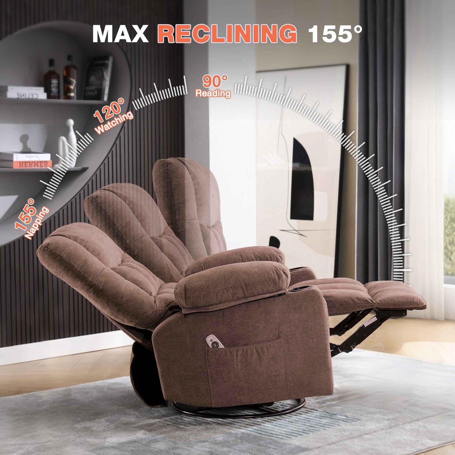 Massage Swivel Rocker Recliner with Vibration, Heat & Ergonomic Lounge Support detail image 12