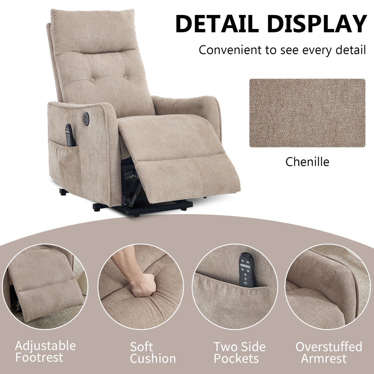 Single Motor Power Lift Recliner Chair with Massage & Heat detail image 26