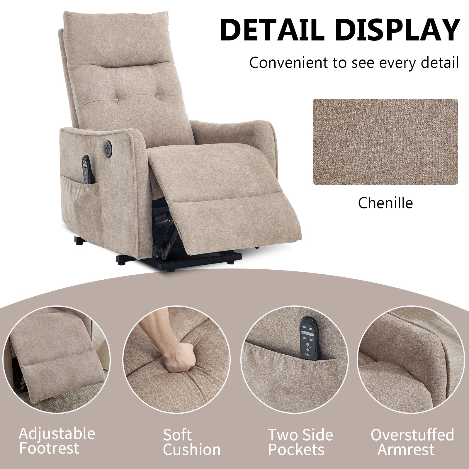 Single Motor Power Lift Recliner Chair with Massage & Heat detail image 26