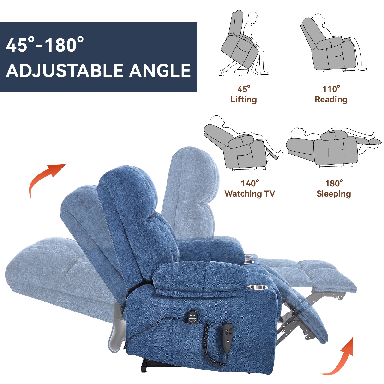 Chenille Dual-Motor Power Lift Recliner, 350 lb Capacity detail image 28