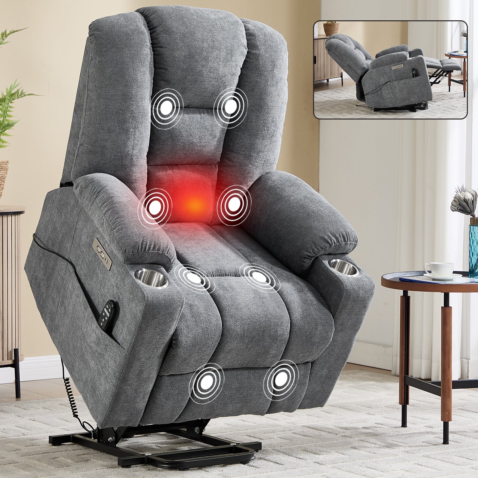 Large Dual-Motor Power Lift Heat & Massage Recliner detail image 12