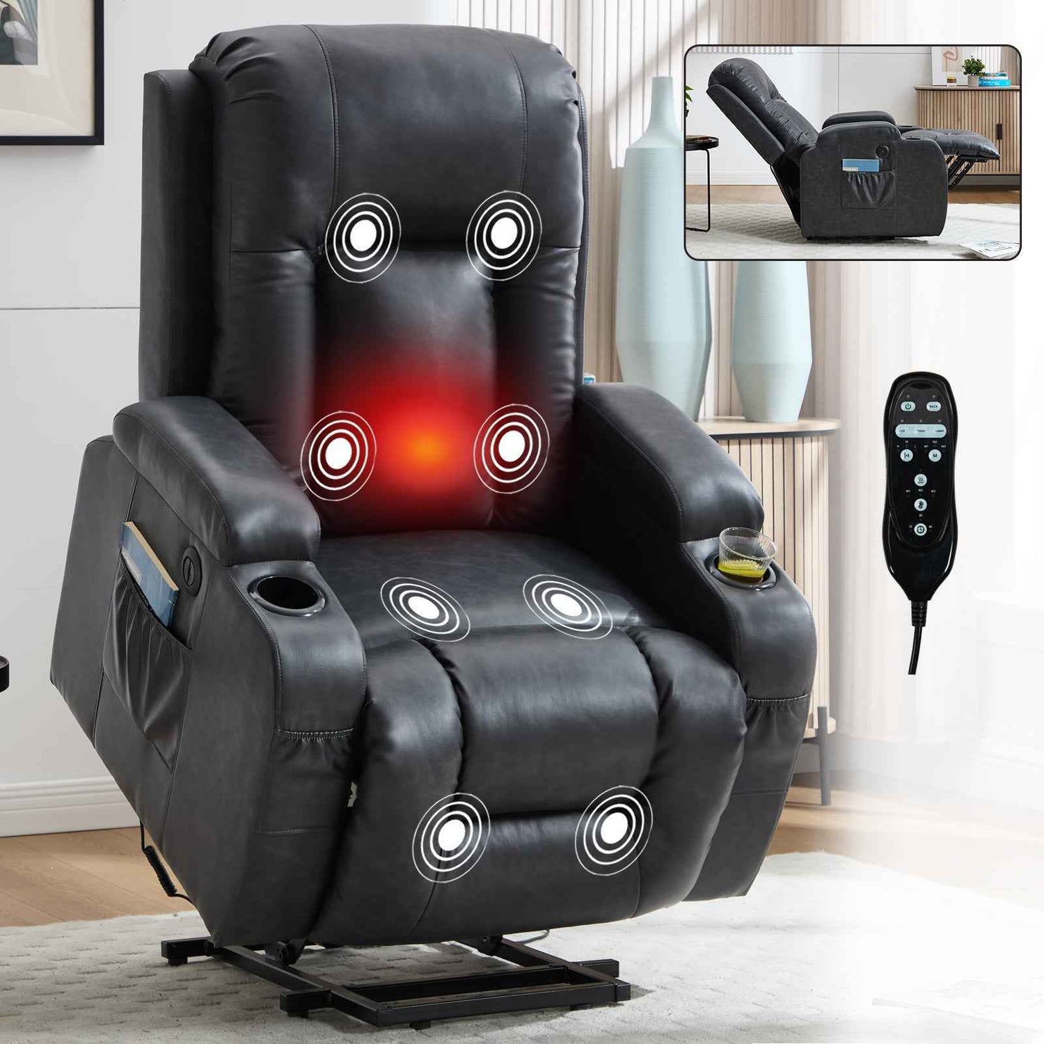 PU Infinite Position Up to 350 lb Single Motor Power Lift Recliner Chair product image
