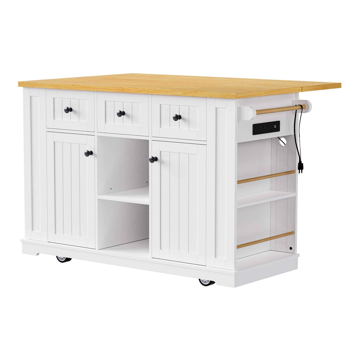 53 in. Farmhouse Kitchen Island with Power Outlet & Stools product view 55