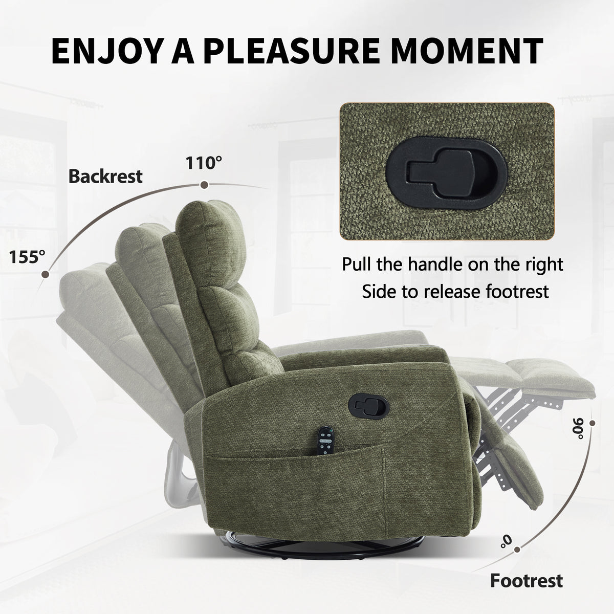 Heat Massage Manual Recliner Chair with Rocker and Swivel in Fabric for Living Room detail image 31