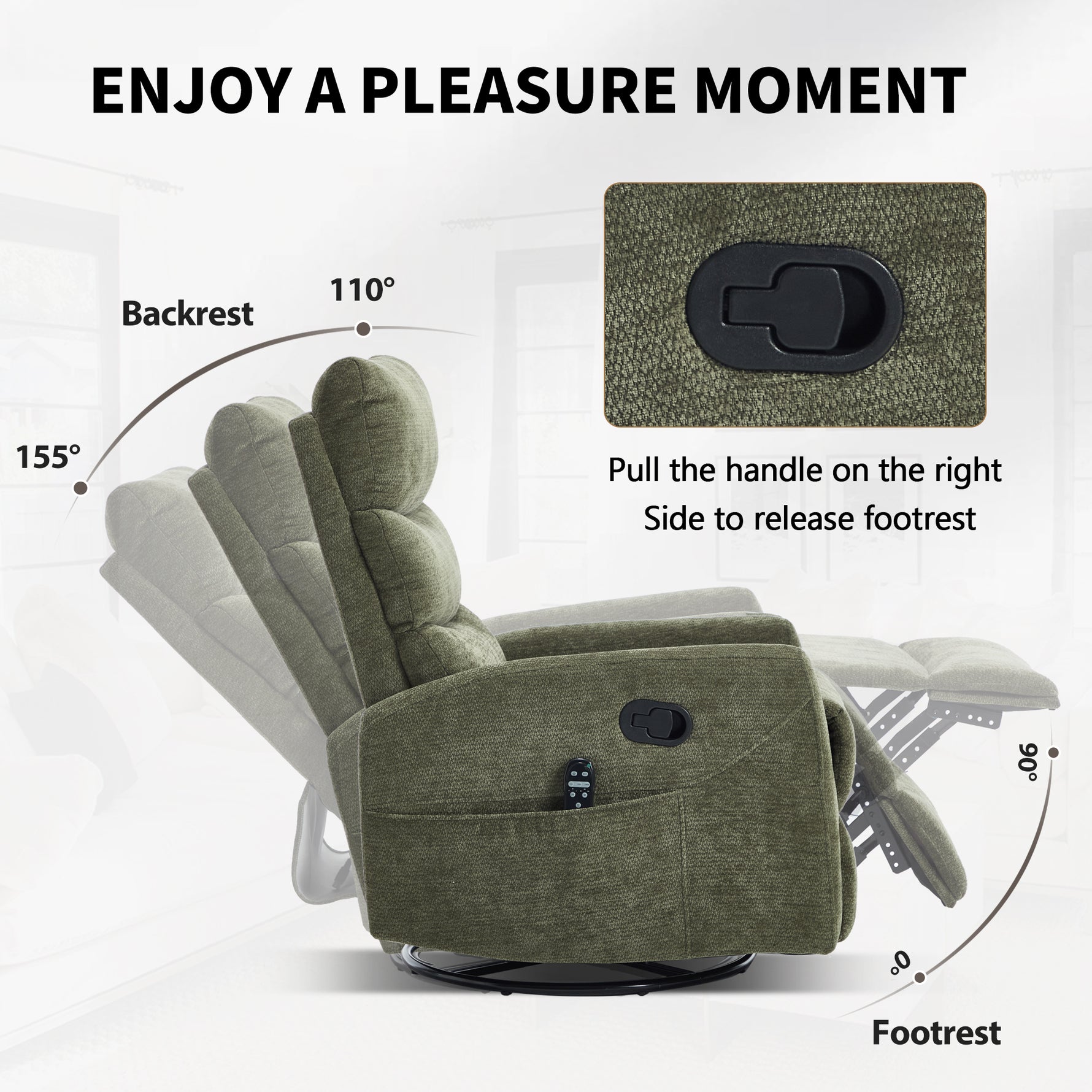 Heat Massage Manual Recliner Chair with Rocker and Swivel in Fabric for Living Room detail image 31