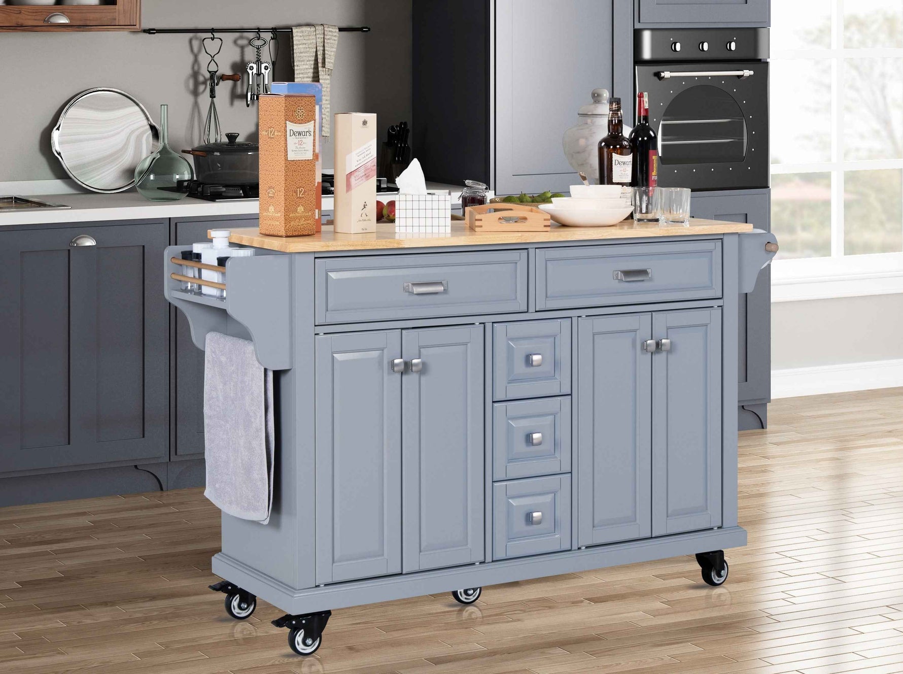 Rubberwood Kitchen Cart with 5 Drawers & Storage Cabinet product view 21