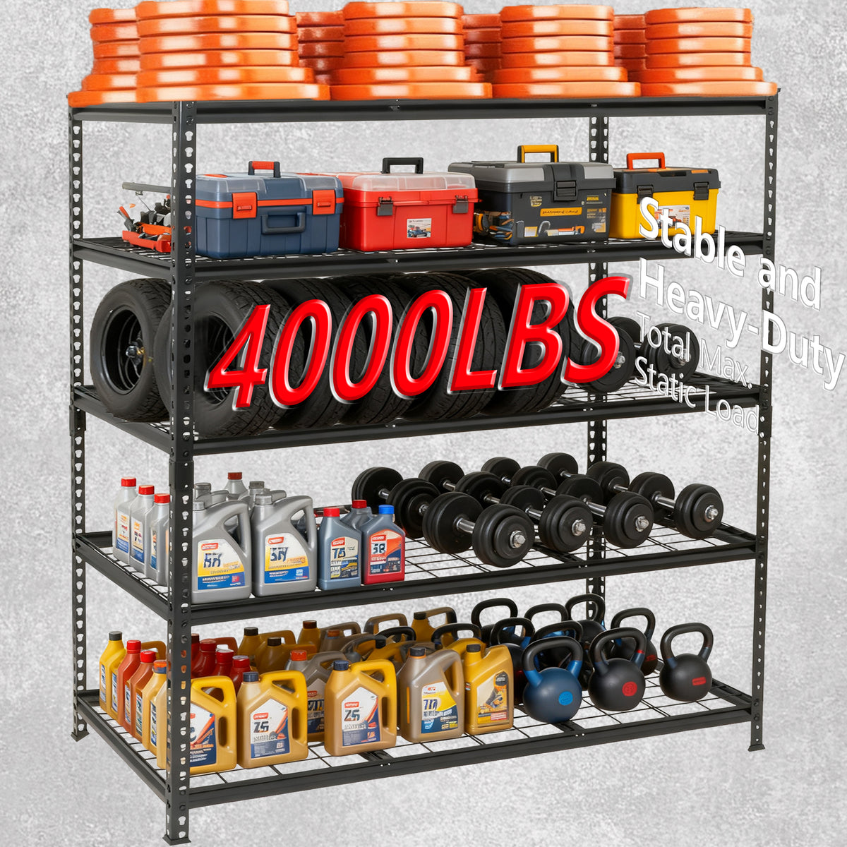 5-Tier Heavy-Duty Adjustable Metal Shelving Unit, 48" W x 24" D x 72" H for workshop, garage, storage, or utility use