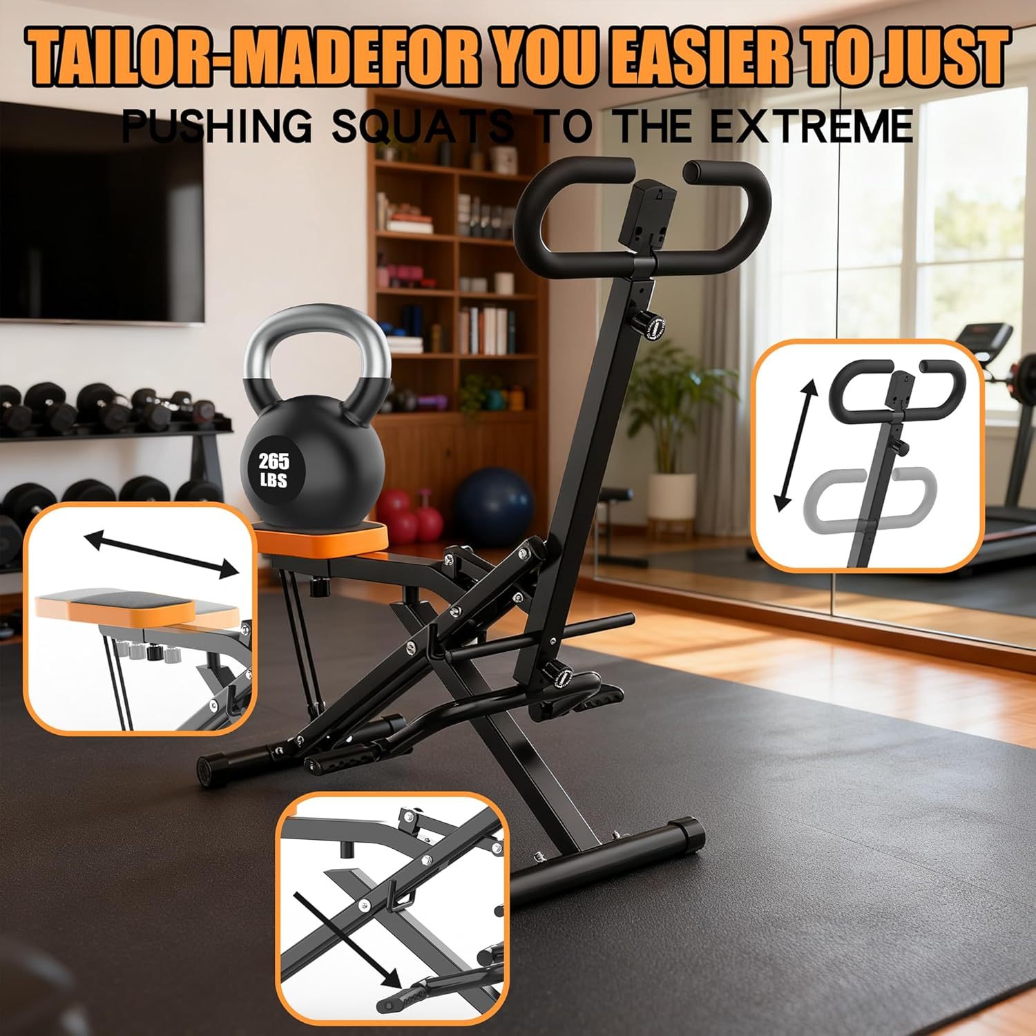 Foldable Assisted Squat Trainer with Resistance Bands, Black detail image 2