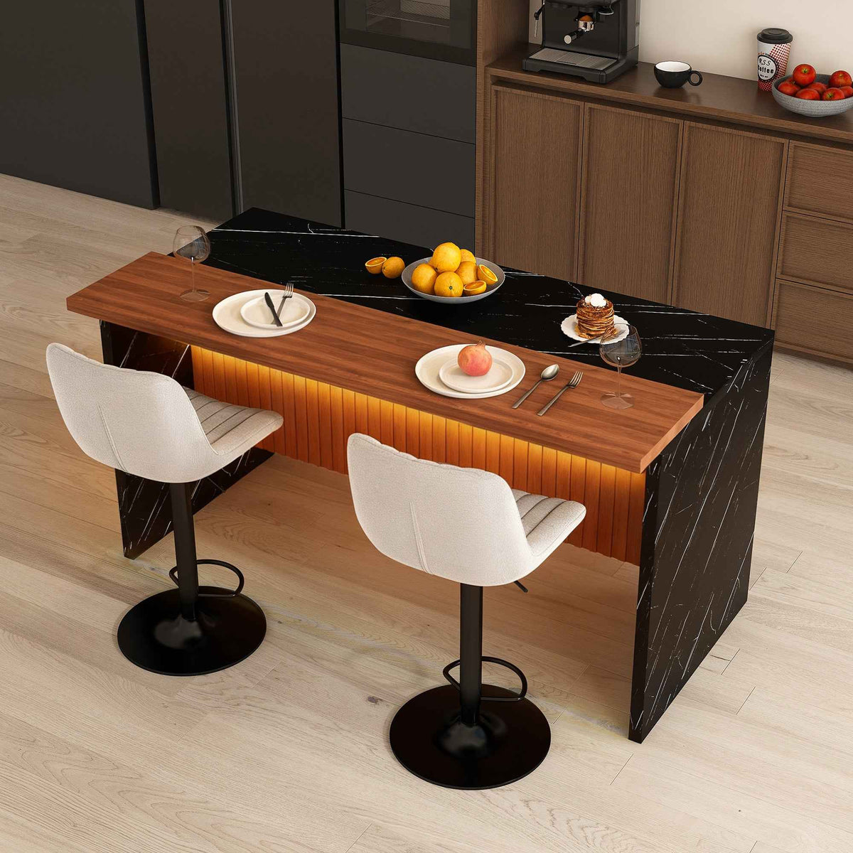 63 in. Kitchen Island with LED Lighting & 2 Bar Stools product view 3