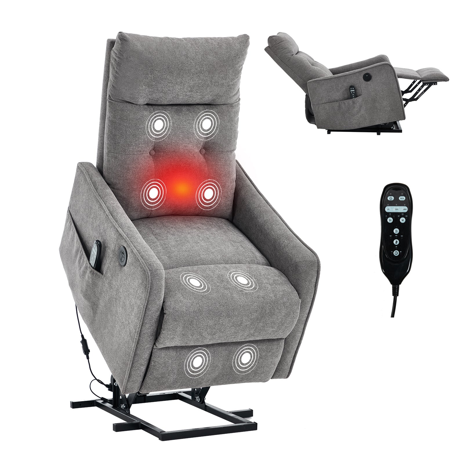 Chenille Single-Motor Power Lift Recliner with Massage & Heat detail image 11