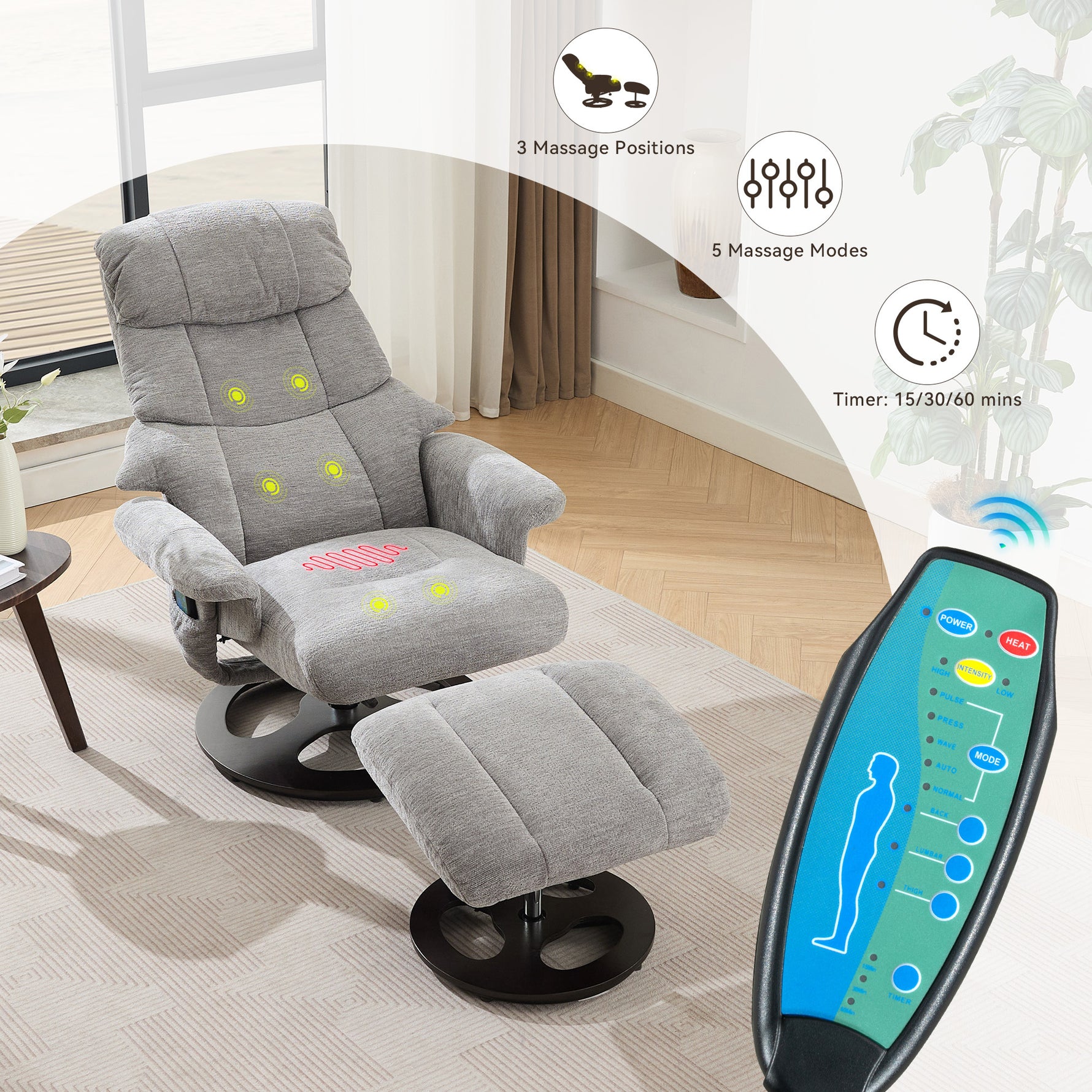 Ergonomic Recliner Chair with Ottoman - 360° Swivel Massage Lounge detail image 56