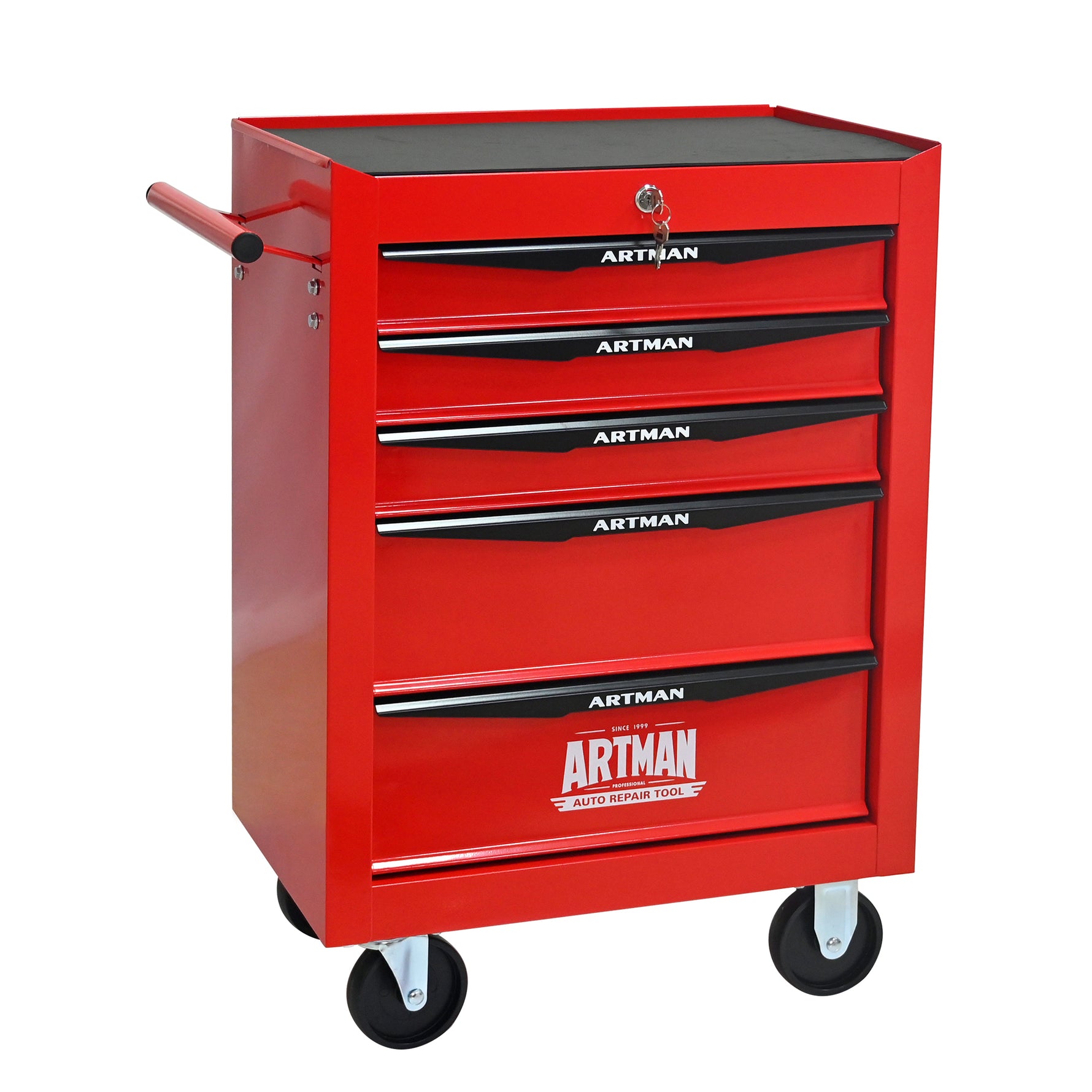 Rolling 5-Drawer Steel Tool Chest with Stainless Steel Top for workshop, garage, storage, or utility use