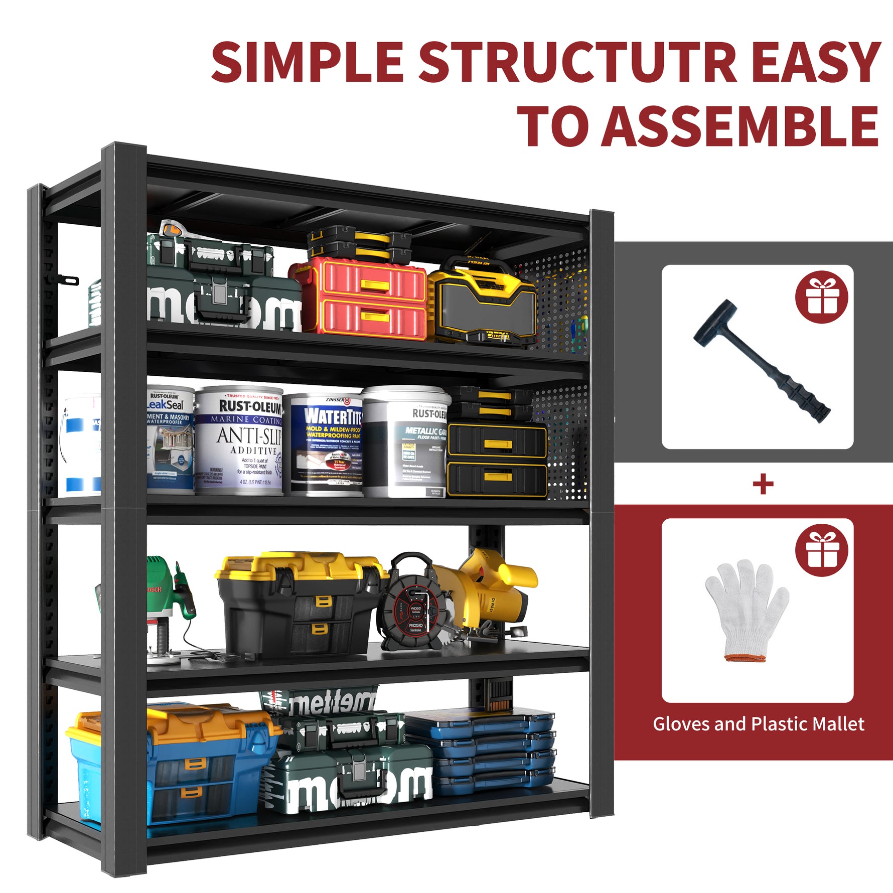Industrial Heavy-Duty Metal 5-Tier Adjustable Shelving Unit with Pegboard for workshop, garage, storage, or utility use