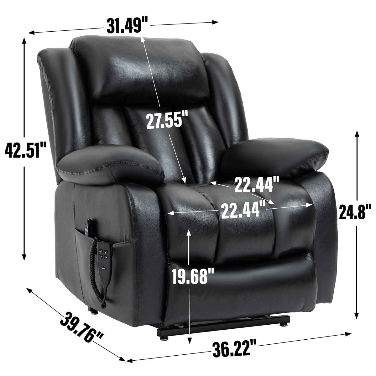 Dual-Motor Power Lift Genuine Leather Heat & Massage Recliner detail image 3