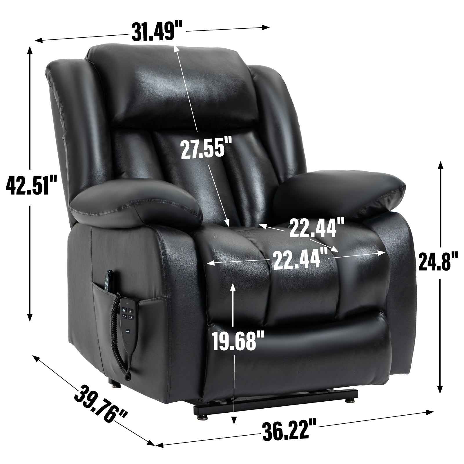 Dual-Motor Power Lift Genuine Leather Heat & Massage Recliner detail image 3