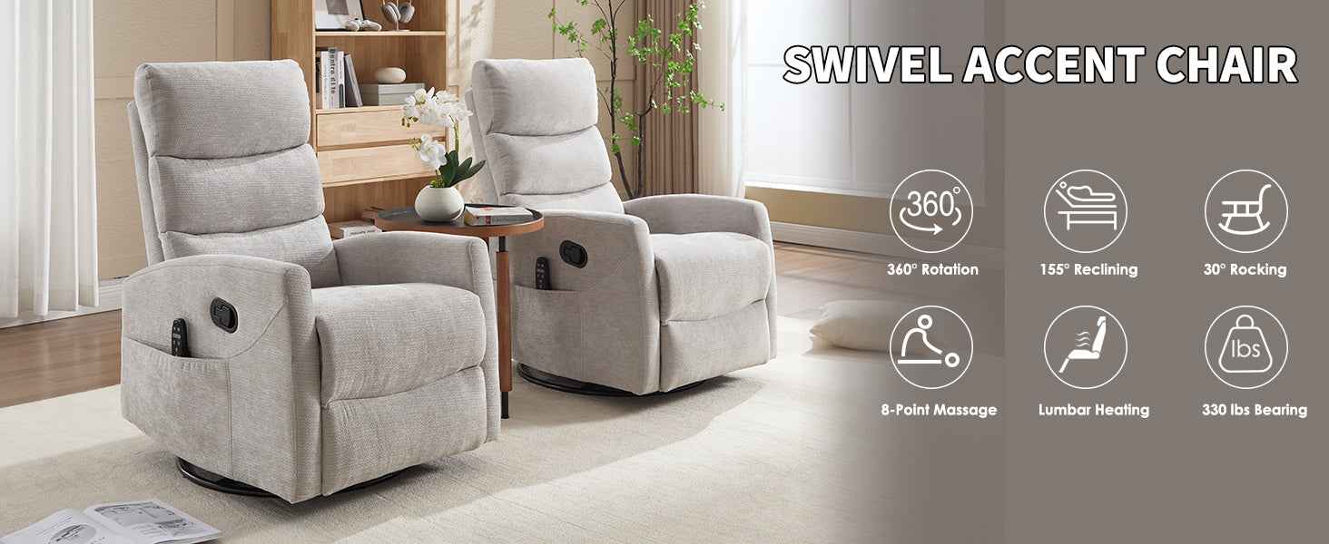 Heat Massage Manual Recliner Chair with Rocker and Swivel in Fabric for Living Room detail image 25