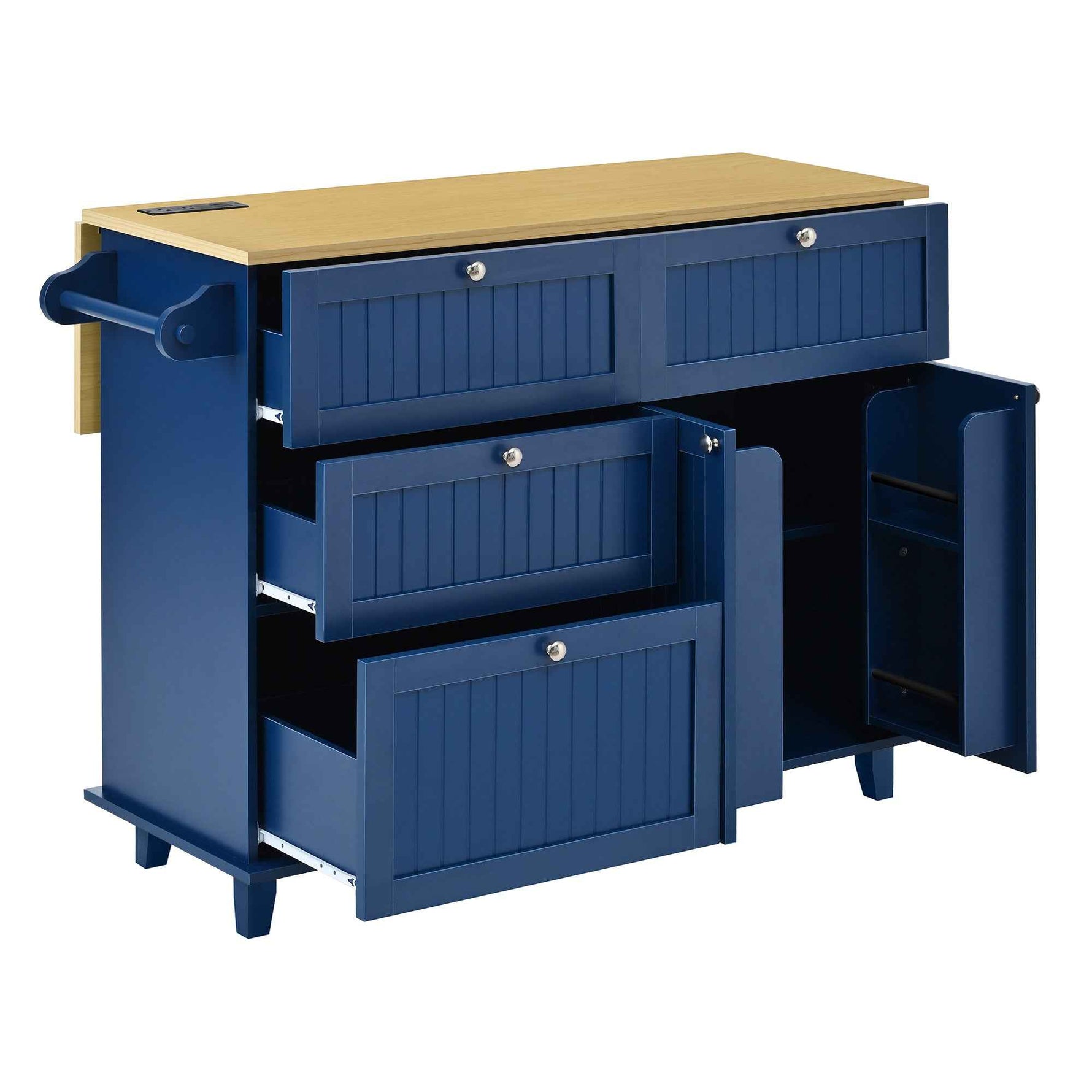 Farmhouse Kitchen Island with Drop Leaf, Power Outlet & 2 Seats product view 10