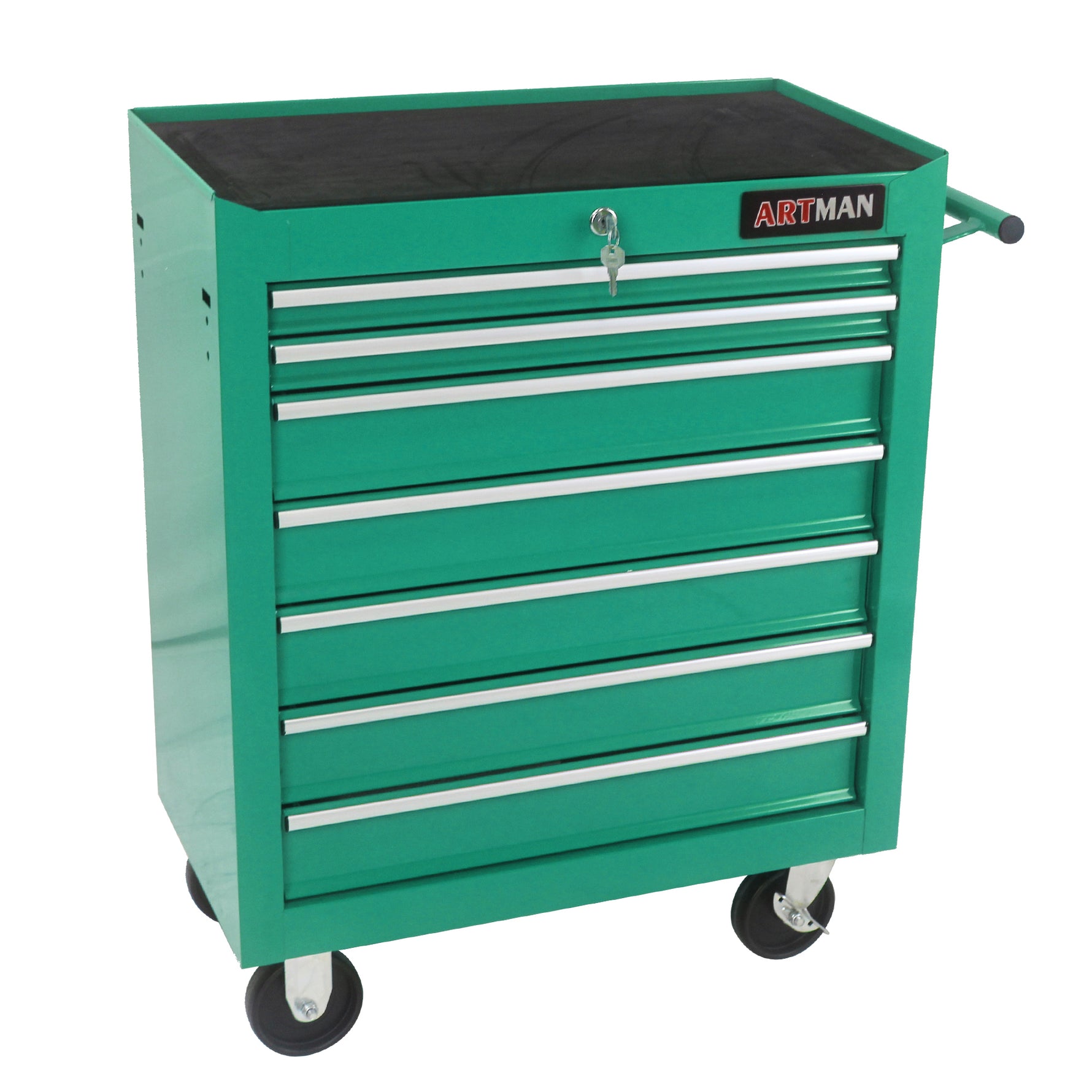 7-Drawer Multifunctional Tool Cart with Wheels - Green for workshop, garage, storage, or utility use