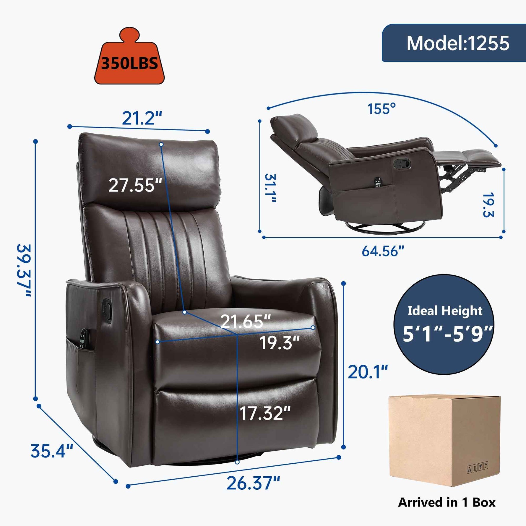 Faux Leather Heat Massage Manual Recliner Chair with Rocker and Swivel for Living Room detail image 21