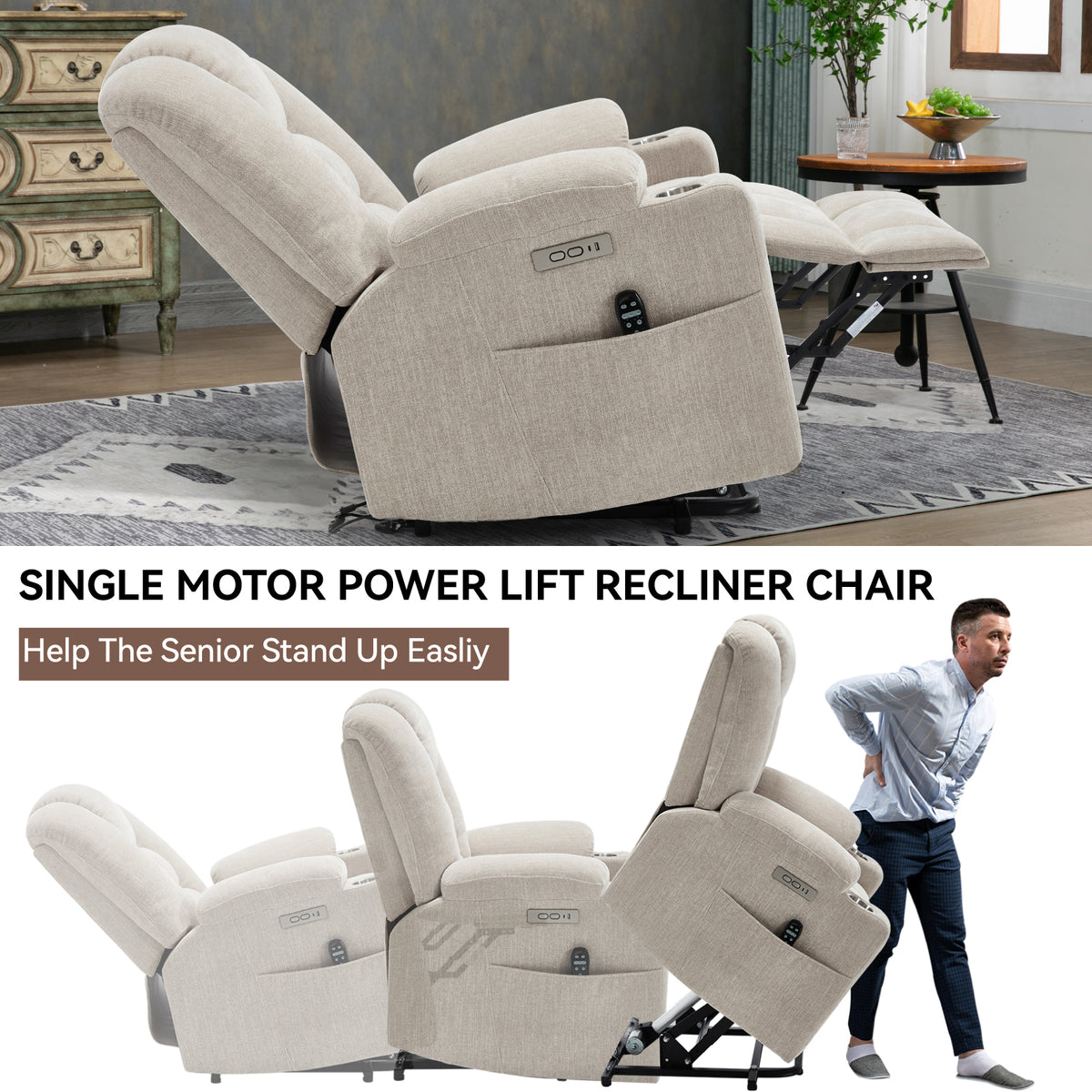 Large Dual-Motor Power Lift Heat & Massage Recliner detail image 85